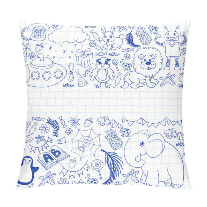 Personality  Vector Kindergarten Pattern With Animals And Toys. Illustration For Little Boys And Girls. Pillow Covers