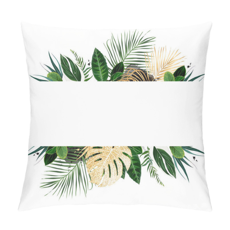 Personality  Tropical Banner Arranged From Exotic Emerald And Golden Glitter Leaves Pillow Covers