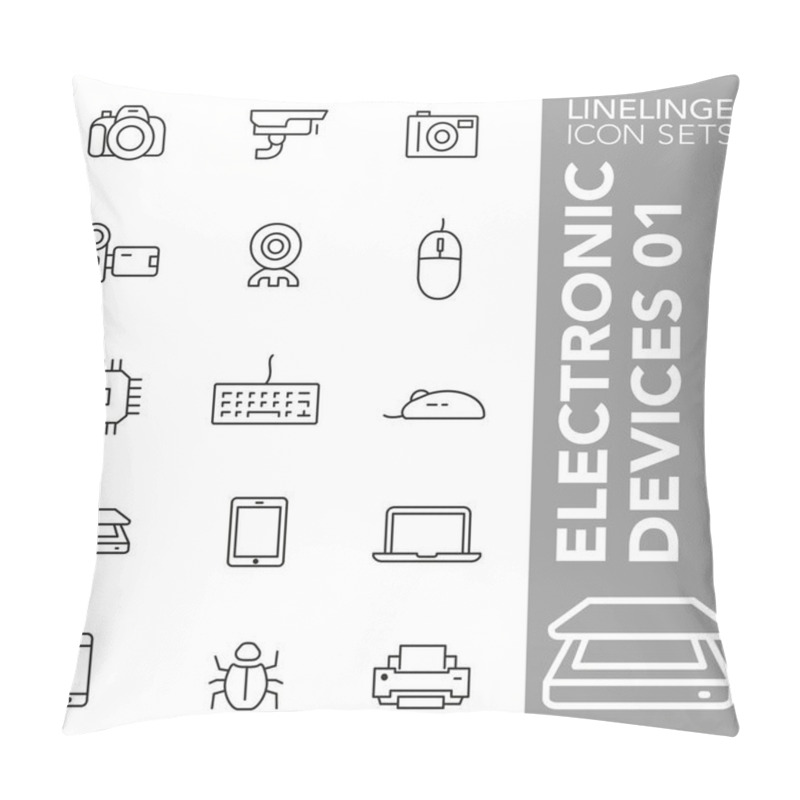 Personality  Premium Stroke Icon Set Of Electronics, Technology, Technical Equipment, Electronic Device And Digital Media 01. Linelinge, Modern Outline Symbol Collection Pillow Covers