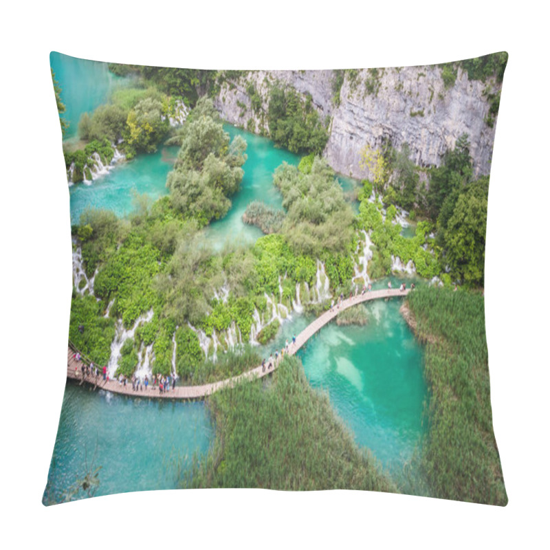 Personality  Plitvice National Park, Croatia. Wood Plank Path Through Green Forest And Over The Water Pillow Covers