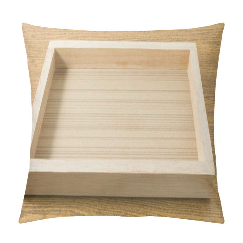 Personality  Empty Wooden Serving Tray On A Table Pillow Covers