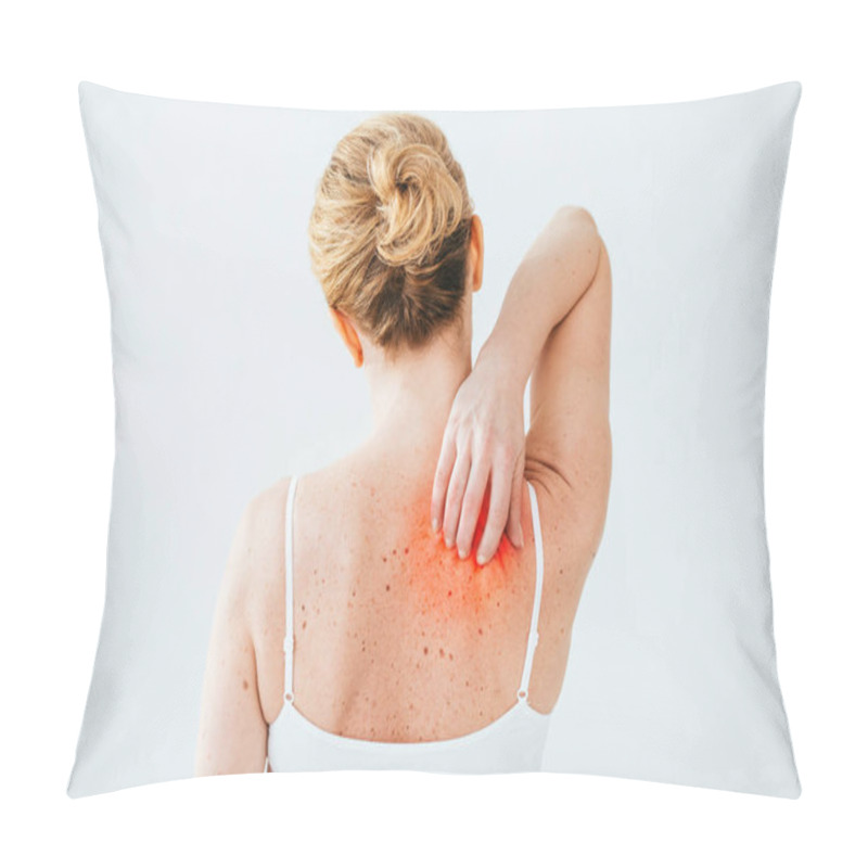 Personality  Cropped View Of Sick Woman With Allergy Scratching Red Skin Isolated On White  Pillow Covers