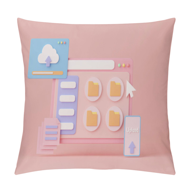 Personality  3d Rendering Concept Cloud Computing And File Management Software. Pillow Covers