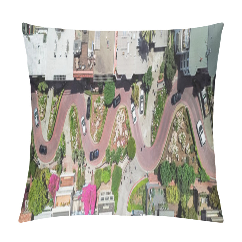 Personality  Vintage Tone Aerial Lombard Street, An East West Street In San Francisco, California. Famous For Steep, One-block Section With Eight Hairpin Turns. Crookedest, Steep Hills, Sharp Curves, One-way Road Pillow Covers