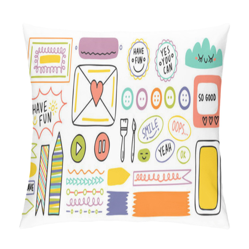 Personality  Diary Cute Note Elements. Hand Drawn Doodles Bullet Journal Banners. Pillow Covers