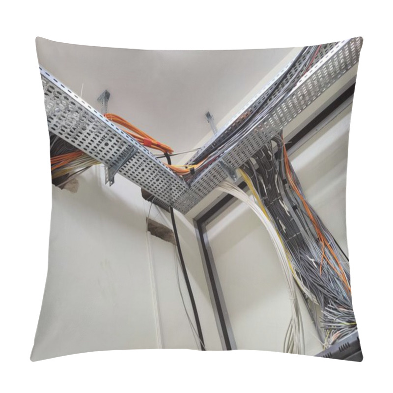 Personality  Organized Complexity Of Cable Management: A Network Of Wires Symbolizing Connectivity And Infrastructure In Industrial Settings Pillow Covers