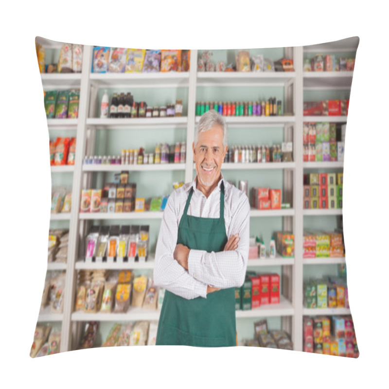 Personality  Senior Male Owner Standing In Supermarket Pillow Covers