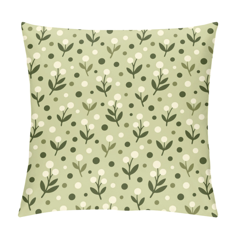 Personality  Vector Seamless Pattern With Stylized Olives, Leaves And Dots. Minimalist Design. Green Shades Of Elements On Olive Background. The Simple Design Is Perfect For Nature Concept, Textile And Packaging Pillow Covers