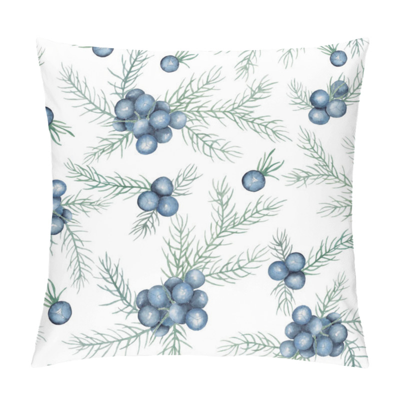 Personality  Watercolor Pattern Illustration Of Junipers. Beautiful Blue Berries With Leaves For Christmas Design On White Background Pillow Covers