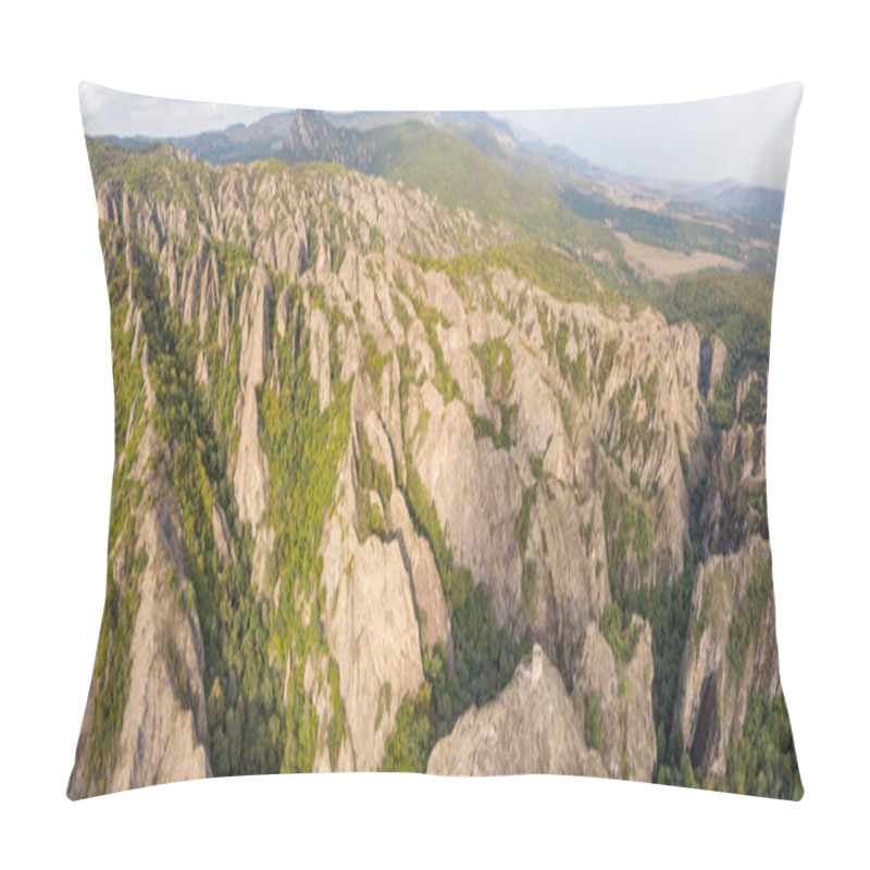 Personality  Aerial Panoramic View To Rocky Landscape Of Birtvisi Canyon And Medieval Fortress.Stunning Landscape View In Georgia. Pillow Covers