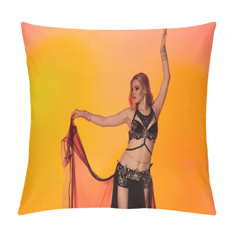 Personality  Woman In Belly Dance Attire Strikes A Glamorous Pose. Pillow Covers