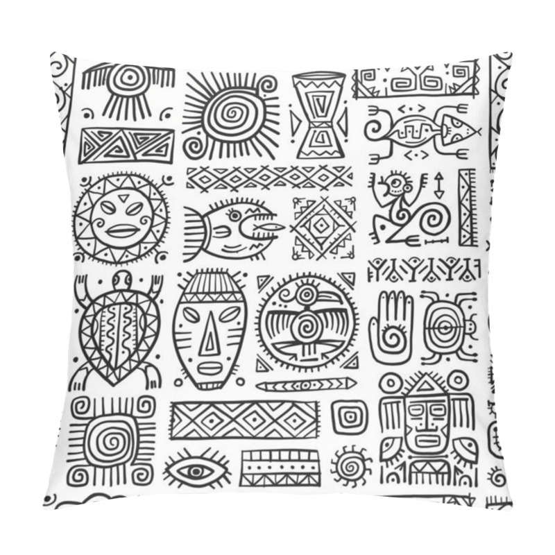 Personality  Ethnic Mexican Decor. Handmade Seamless Pattern For Your Design. Tribal Tattos Elements Pillow Covers