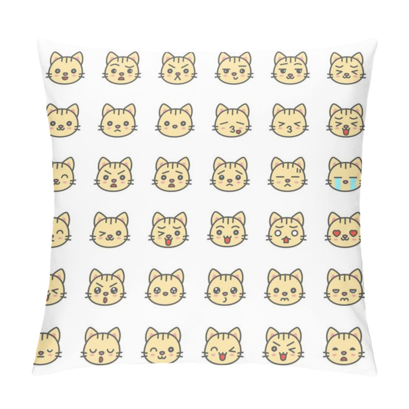 Personality  Collection Of Cute Cats Emotion Faces In Various Expressions, Editable Stroke Icons Isolated On White Pillow Covers