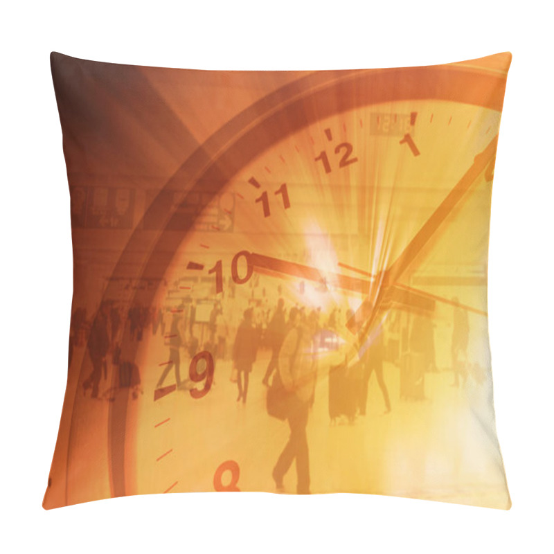 Personality  Working Hours Business Times With Business People Walking In Subway Overlay With Clock Concept. Pillow Covers