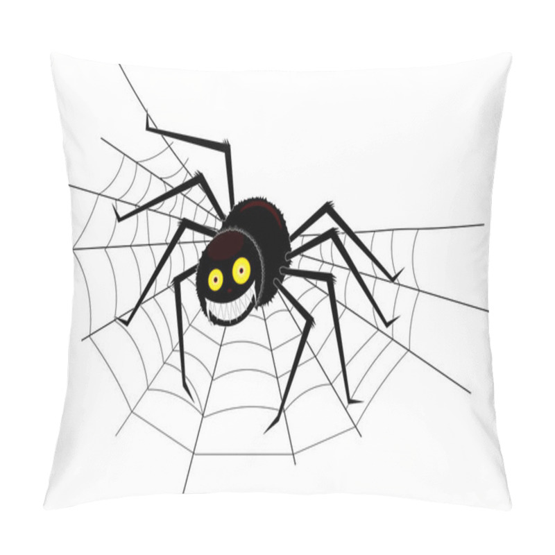 Personality  A Large Charming Spider Wove A Cobweb In The Corner And Now Sits On It Smiling, On An Isolated Background. Pillow Covers