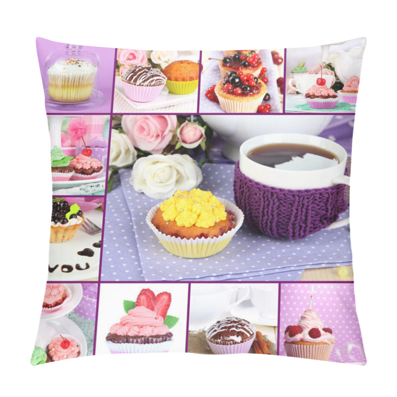 Personality  Collage Of Different Tasty Cupcakes Pillow Covers