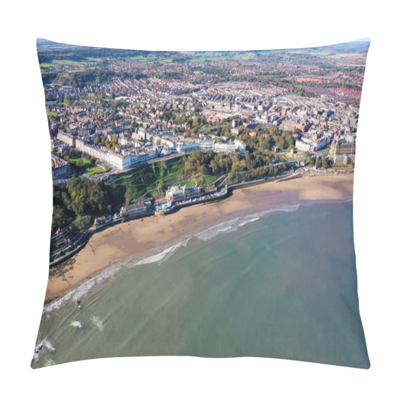 Personality  Aerial Photo Of The British Seaside Town Of Scarborough, The Seaside Coastal Town Is Located In East Yorkshire In The North Sea Coast Showing The Sandy Beach Front And Ocean In The UK Pillow Covers