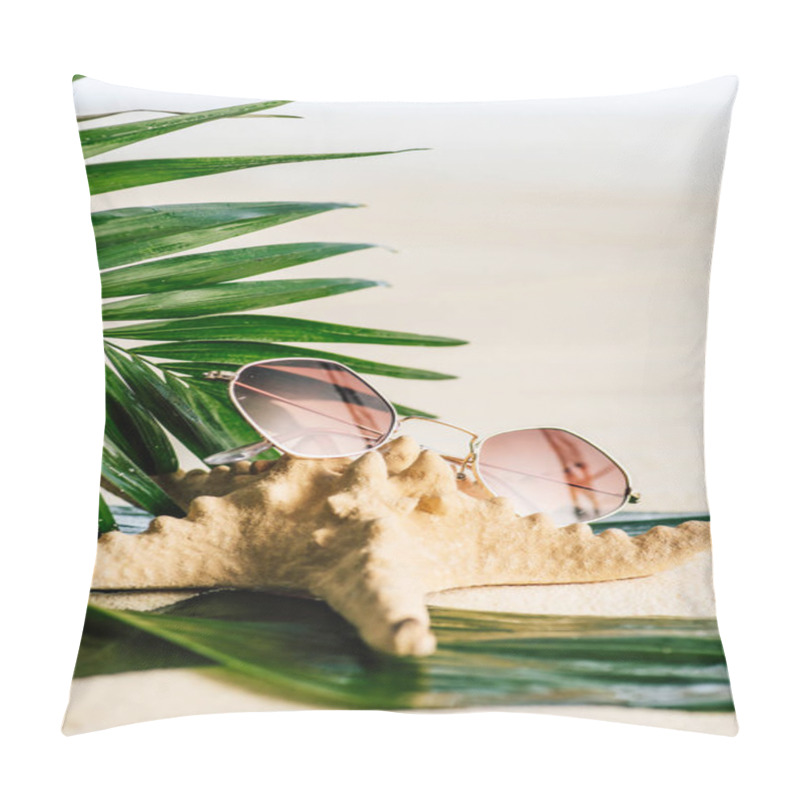 Personality  Sunglasses, Palm Leaves And Starfish On White Pillow Covers