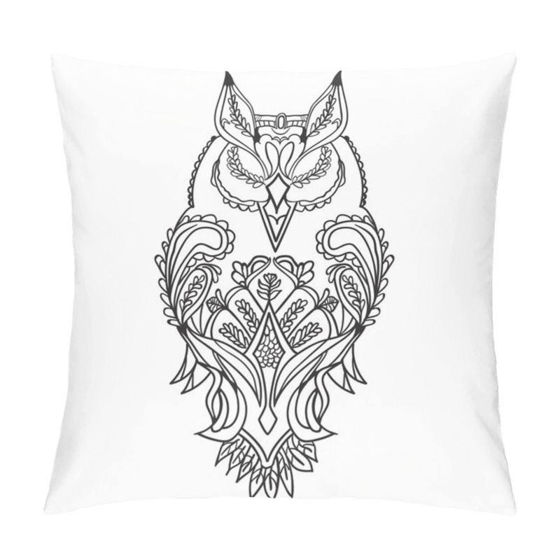 Personality  The Outline Of The Owl Is Black, With Patterns For Drawing, Vector. Pillow Covers