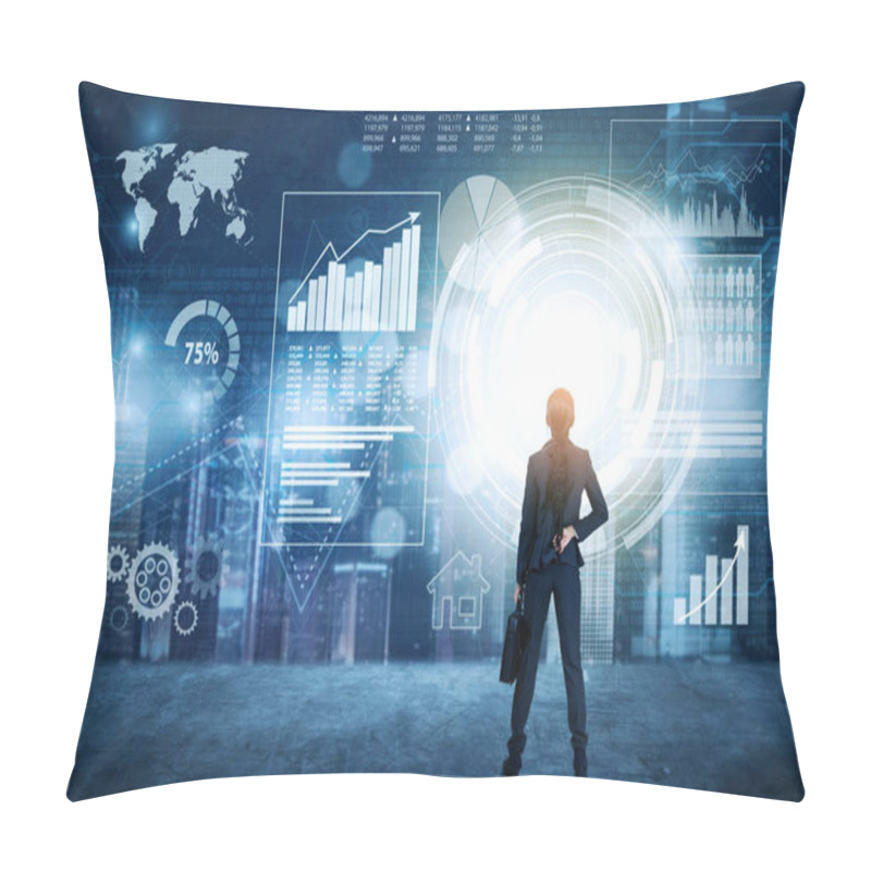 Personality  Businesswoman Seeing Digital Financial Graph Pillow Covers