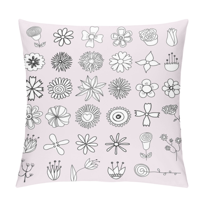 Personality  Set Of Flowers Doodles On Pink Background Pillow Covers