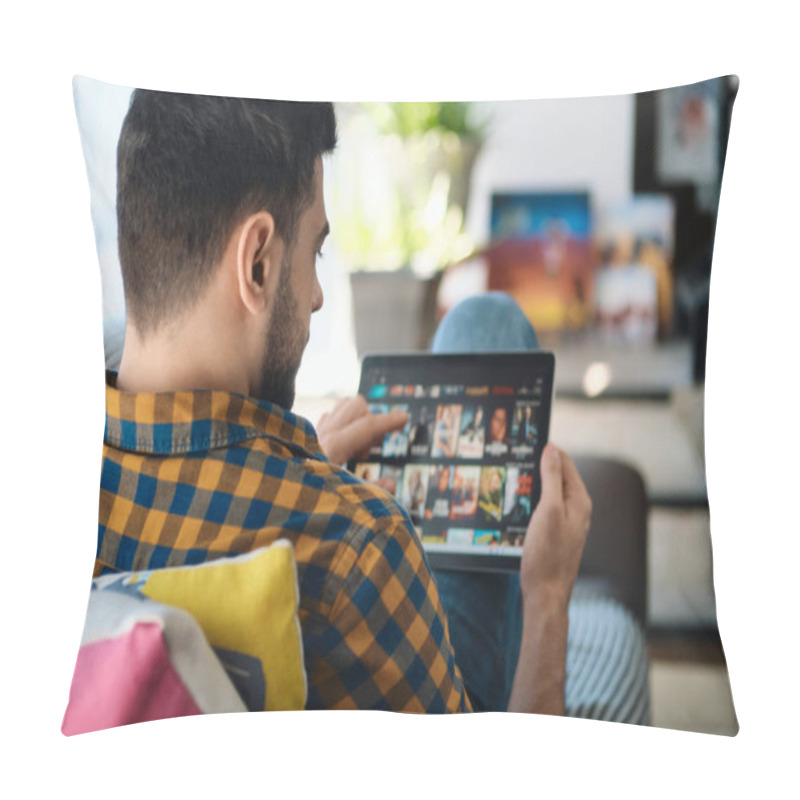 Personality  Man Choosing Movie For Streaming On Tablet Computer Pillow Covers