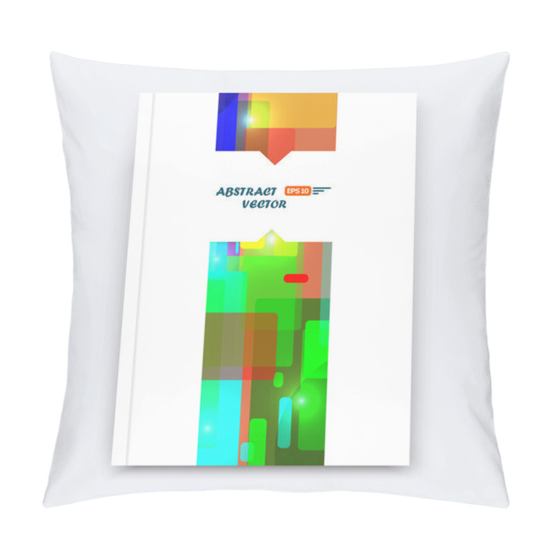 Personality  Abstract Composition, Patch Quadrate Font Texture, Blue, Green Square Part Construction, White A4 Brochure Title Sheet, Creative Quadrangle Band Figure Icon, Commercial Offer, Banner Form, Flier Fiber Pillow Covers