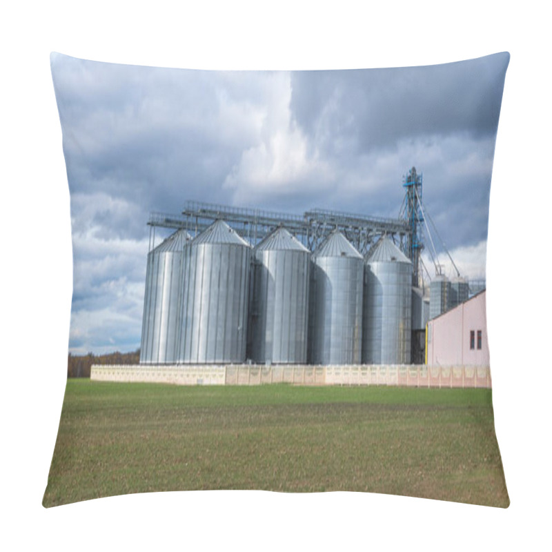 Personality  Modern Granary Elevator And Seed Cleaning Line In Silver Silos On Agro-processing And Manufacturing Plant For Storage And Processing Drying Cleaning Of Agricultural Products, Flour, Cereals And Grain  Pillow Covers