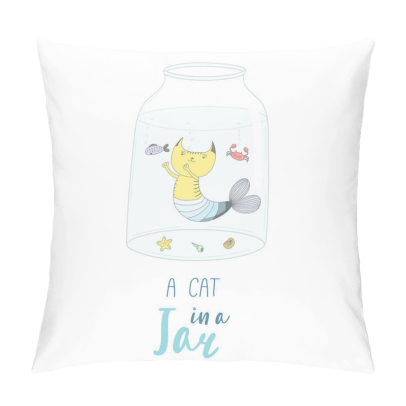 Personality  A Cat In A Jar Illustration Pillow Covers