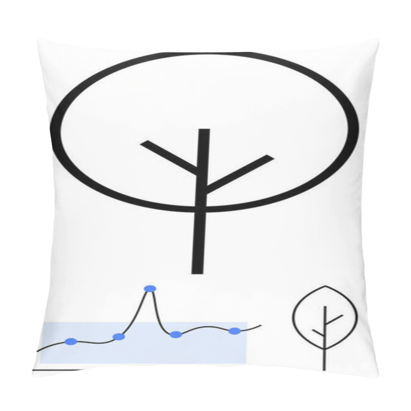 Personality  Tree Symbol With Branching Lines A Graph With Data Points And A Leaf Outline. Ideal For Nature, Growth, Data Analysis, Sustainability, Simplicity, Environmental Awareness, And Innovation. Line Pillow Covers