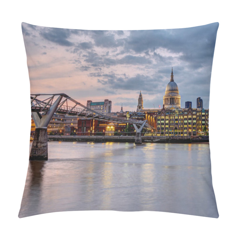 Personality  The Millennium Bridge And St. Paul's Cathedral In London, UK, At Sunset Pillow Covers