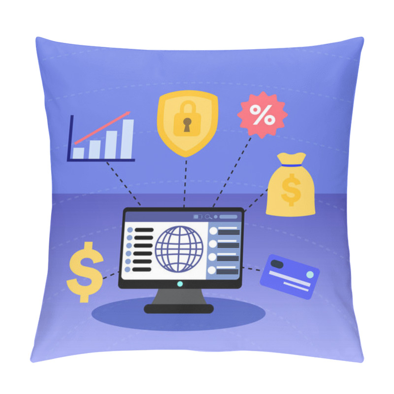 Personality  Secure E-Commerce Network With Financial And Marketing Elements Pillow Covers