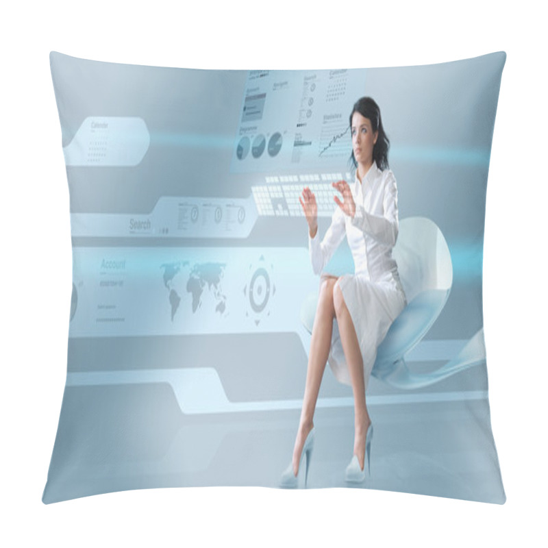 Personality  Sexy Brunette Oparating Virtual Keyboard Pillow Covers