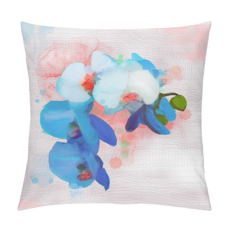 Personality  Spring And Summer Flowers Collection  Blue And White Orchids In Digital Watercolor Painting Pillow Covers