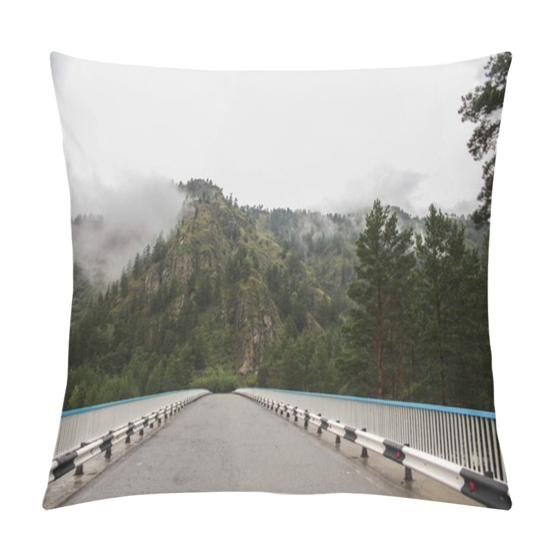 Personality  Beautiful Mountain Landscape And Asphalt Road At Cloudy Day, Altai, Russia Pillow Covers