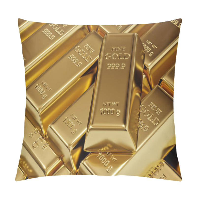 Personality  3D Rendering Of Stacked Fine Gold Bars Shot From Above Pillow Covers