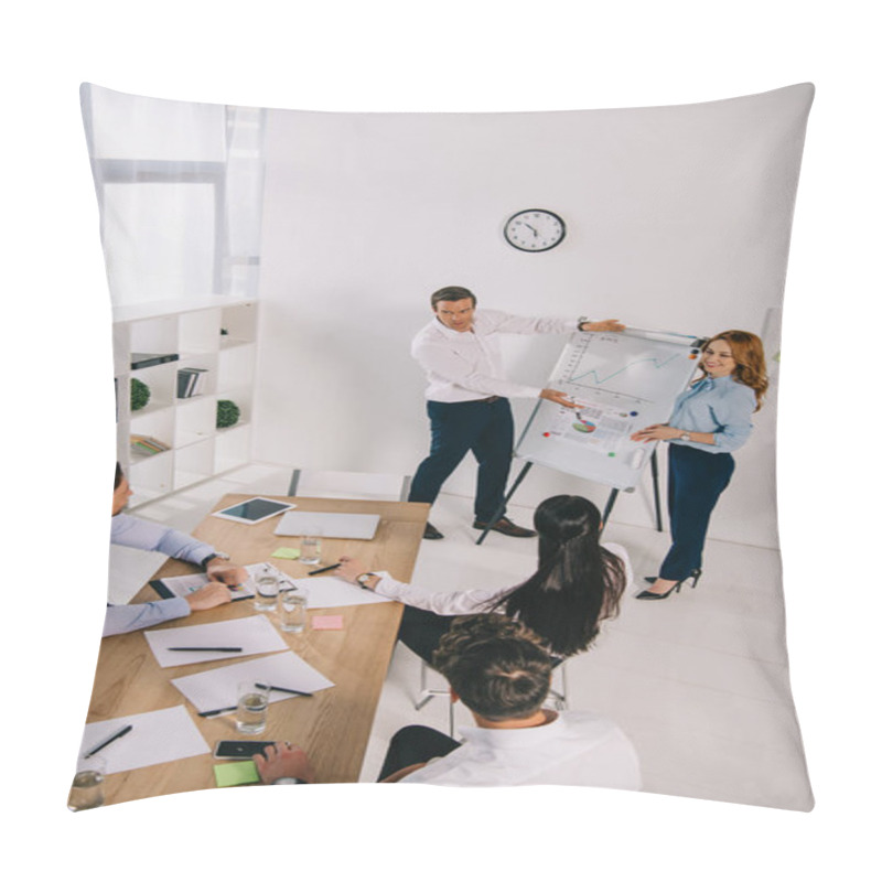 Personality  High Angle View Of Business Coworkers At White Board Having Business Training In Office Pillow Covers