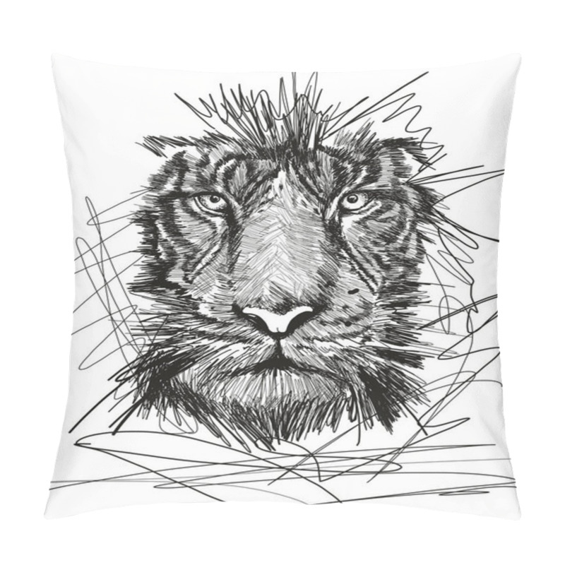 Personality  Sketch Of Tiger Face Vector Illustration Pillow Covers