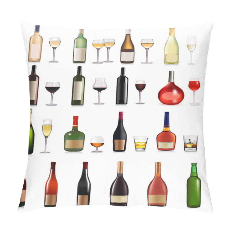 Personality  Set Of Different Drinks And Bottles. Vector Illustration. Pillow Covers