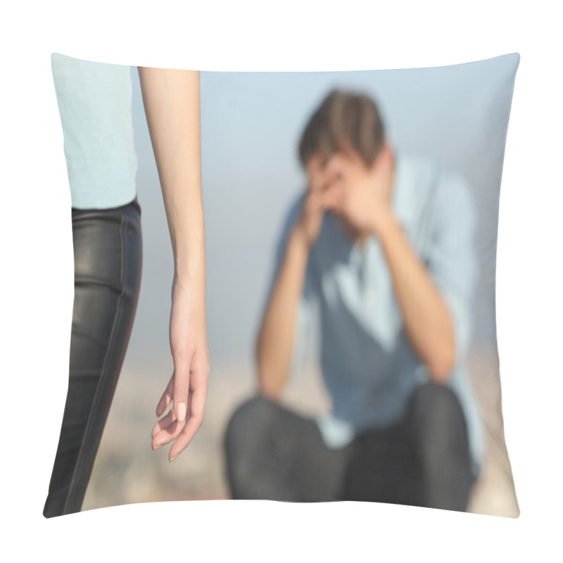 Personality  Breakup Of A Couple And A Sad Man In The Background Pillow Covers