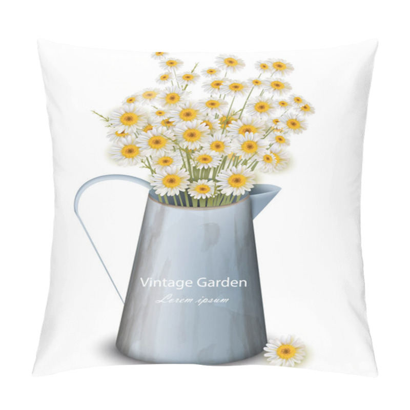 Personality  Chamomile Flowers In A Pot Vase Vector. Spring Background. Realistic 3d Illustrations Pillow Covers