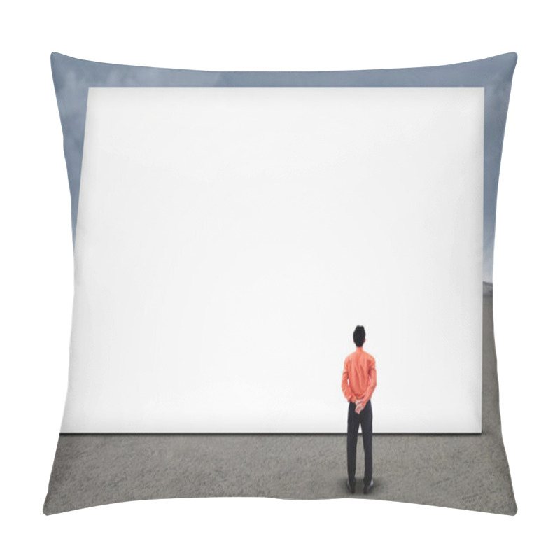 Personality  Businessman Looking At Empty Billboard Pillow Covers