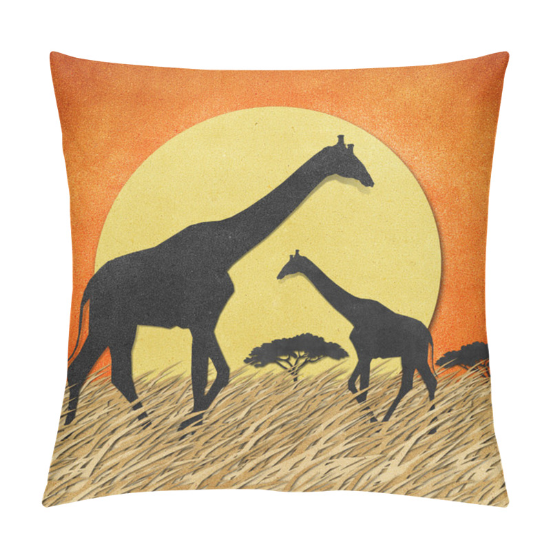 Personality  Giraffe In Safari Field Recycled Paper Background Pillow Covers