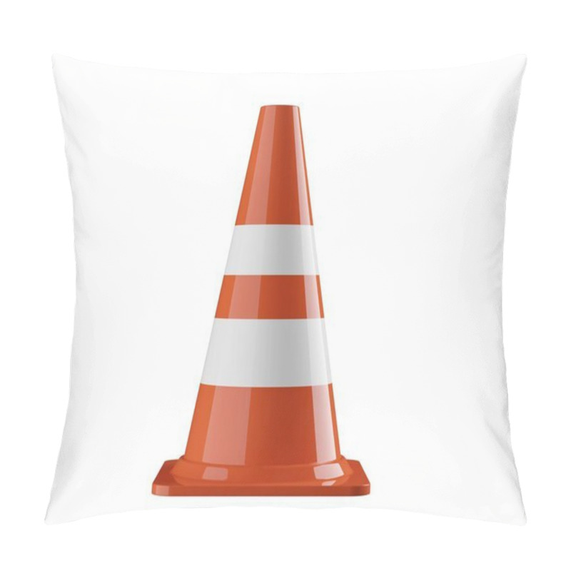 Personality  Single Orange Traffic Warning Cone Or Pylon Isolated On White Background - Under Construction, Maintenance Or Attention Concept, 3D Illustration Pillow Covers