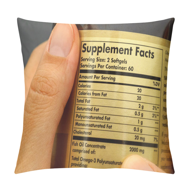 Personality  Glass Jar With Supplement Facts In Woman Hands. Pillow Covers