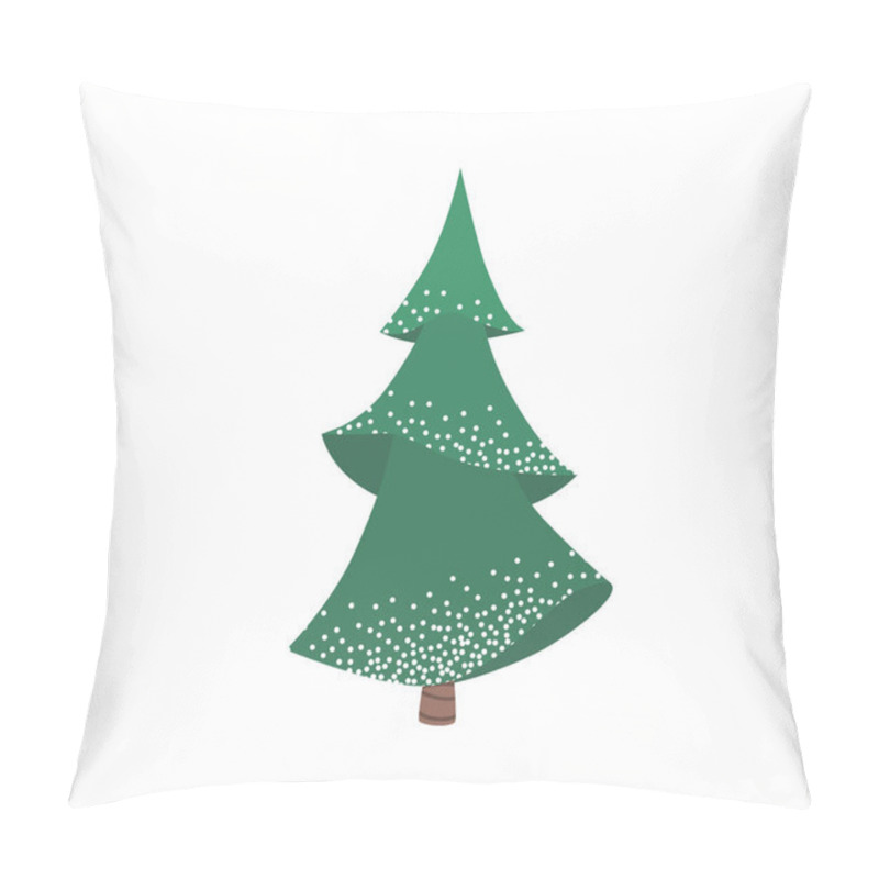 Personality  Fir Tree With Snow Texture. Pine Xmas Vector Illustration Isolated On White Background. Simple Flat Cartoon Green Spruce Plant For Christmas Decorating. Pillow Covers