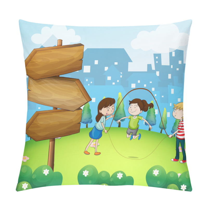 Personality  Three Kids Playing In The Garden With Wooden Arrows Pillow Covers