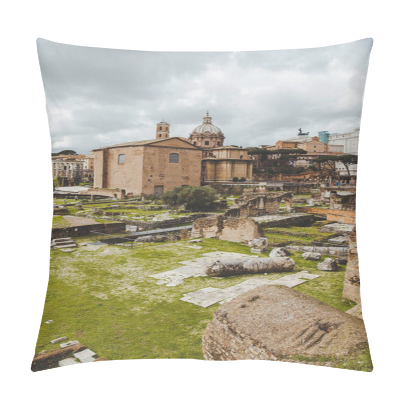 Personality  Famous Roman Forum Ruins On Cloudy Day, Rome, Italy Pillow Covers