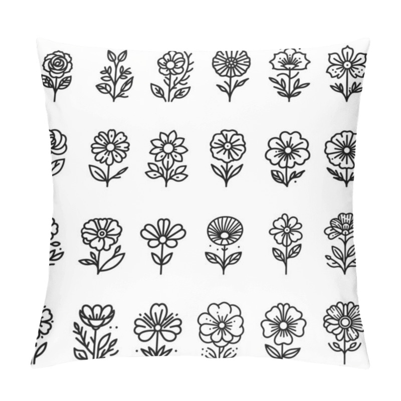 Personality  Flower Icons Set. Collection Of Black Linear Floral Icons. Different Monochrome Flower Icons . Vector Illustration Pillow Covers