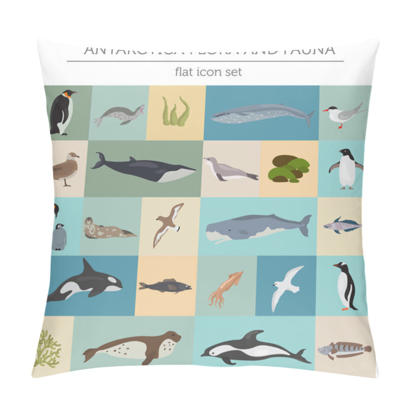 Personality  Antarctic, Antarctica,  Flora And Fauna Map, Flat Elements. Anim Pillow Covers